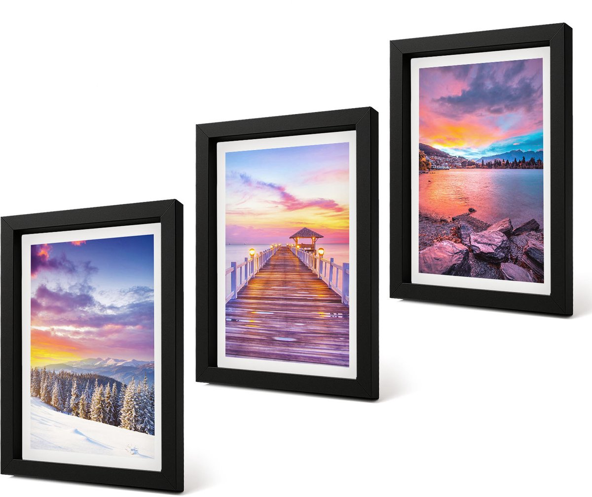 Coloray 4-Delige Schilderij Set - Winters berglandschap met een aanlegsteiger aan het meer. - 20 x 30 cm - Wanddecoratie - Woonkamer Decoratie - Interieur Decoratie