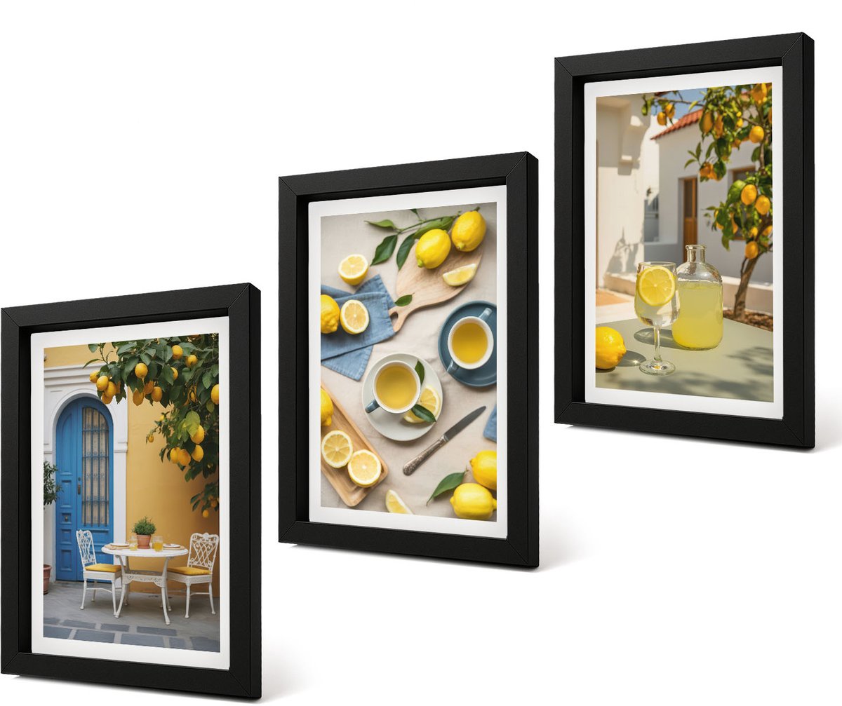 Coloray 4-Delige Schilderij Set - Citroenen Limonade Blauwe Deur Zomer Uitzichten - 20 x 30 cm - Decoratieve Schilderijen - Wanddecoratie - Hal
