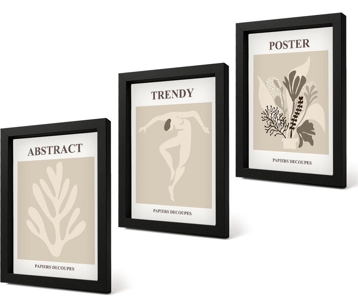 Coloray 4-Delige Schilderij Set - Plantenpatronen in beige en bruine tinten - 20 x 30 cm - Wanddecoratie - Muurdecoratie - Moderne Interieurdecoratie - Stijlvolle Muurdecoratie