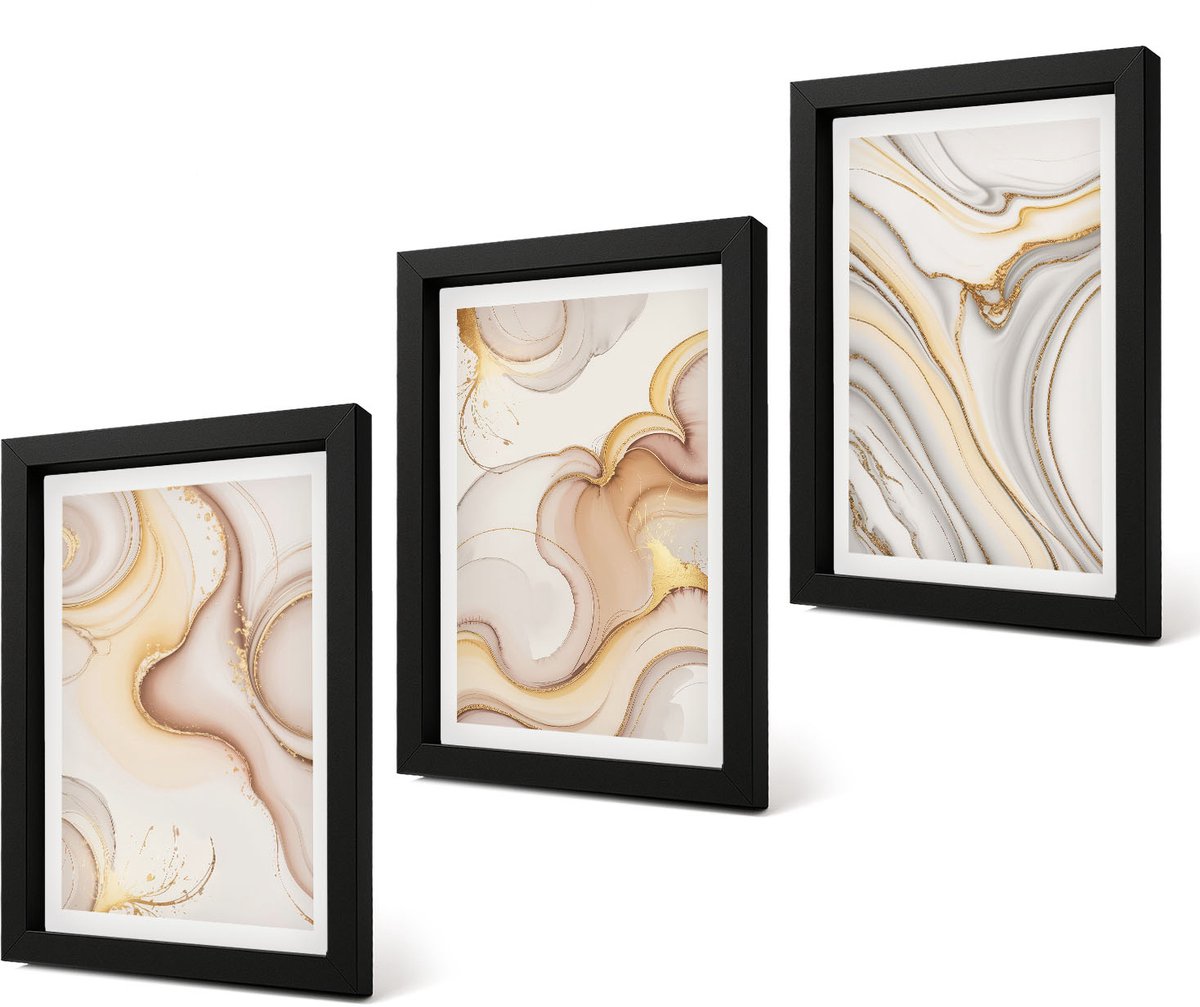 Coloray 4-Delige Schilderij Set - Lineaire abstracte motieven, stijlvolle decoratie - 20 x 30 cm - Moderne Wanddecoratie - Woonkamer