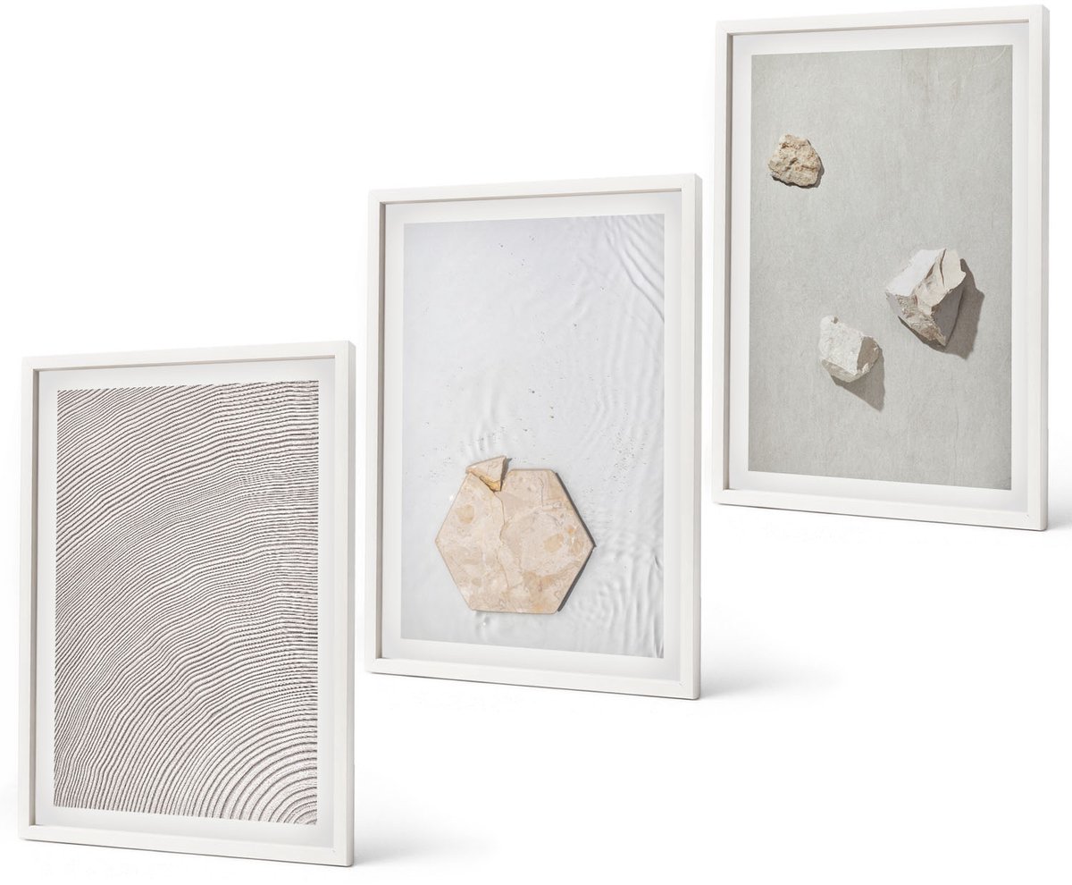 Coloray 3-Delige Schilderij Set - Lichte Texturen Op Zand, Delicate Boho-Stijl - 40 x 60 - Wanddecoratie - Woonkamer Decoratie - Stijlvolle Muurdecoratie