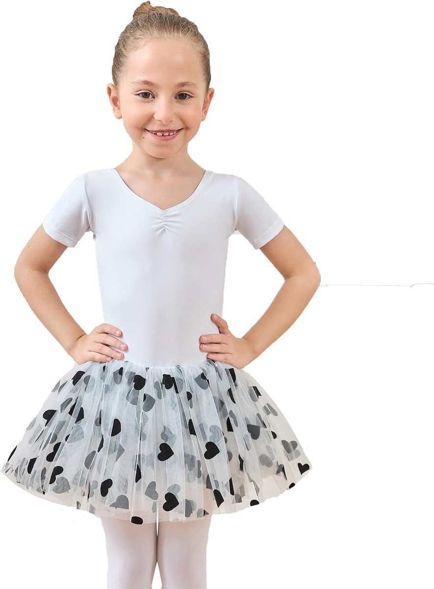 Girls' Ballet Dress, Dance Suit with Heart Pattern Skirt, Ballet Shirt, Sports Clothing - ShopVlot