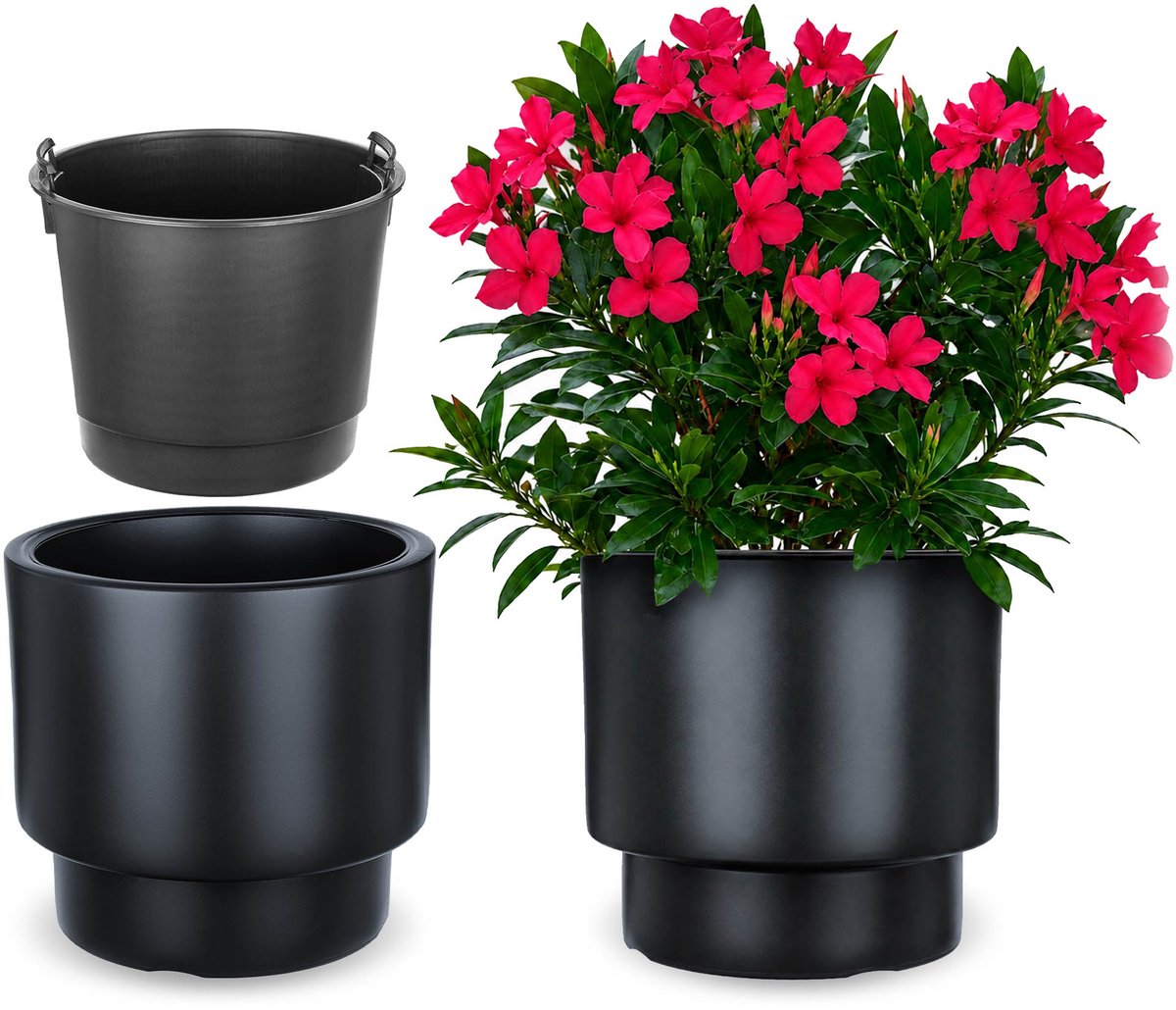 KADAX Bloempot met binnenpot, plastic sierpot vorstbestendig voor bloemen en planten, staand antraciet 39x37cm