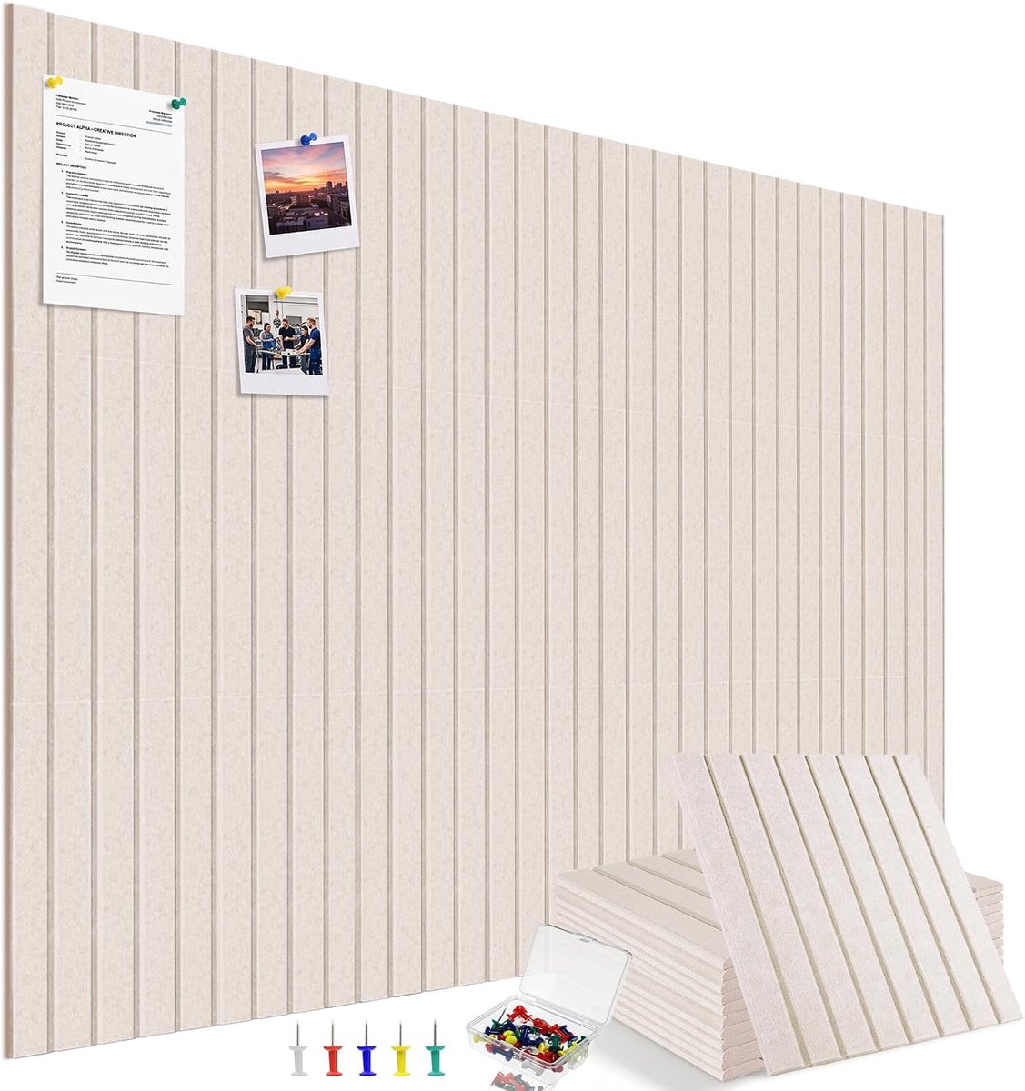 Groot prikbord vilt 120x90cm, 12 prikborden met 60 punaises - ShopVlot