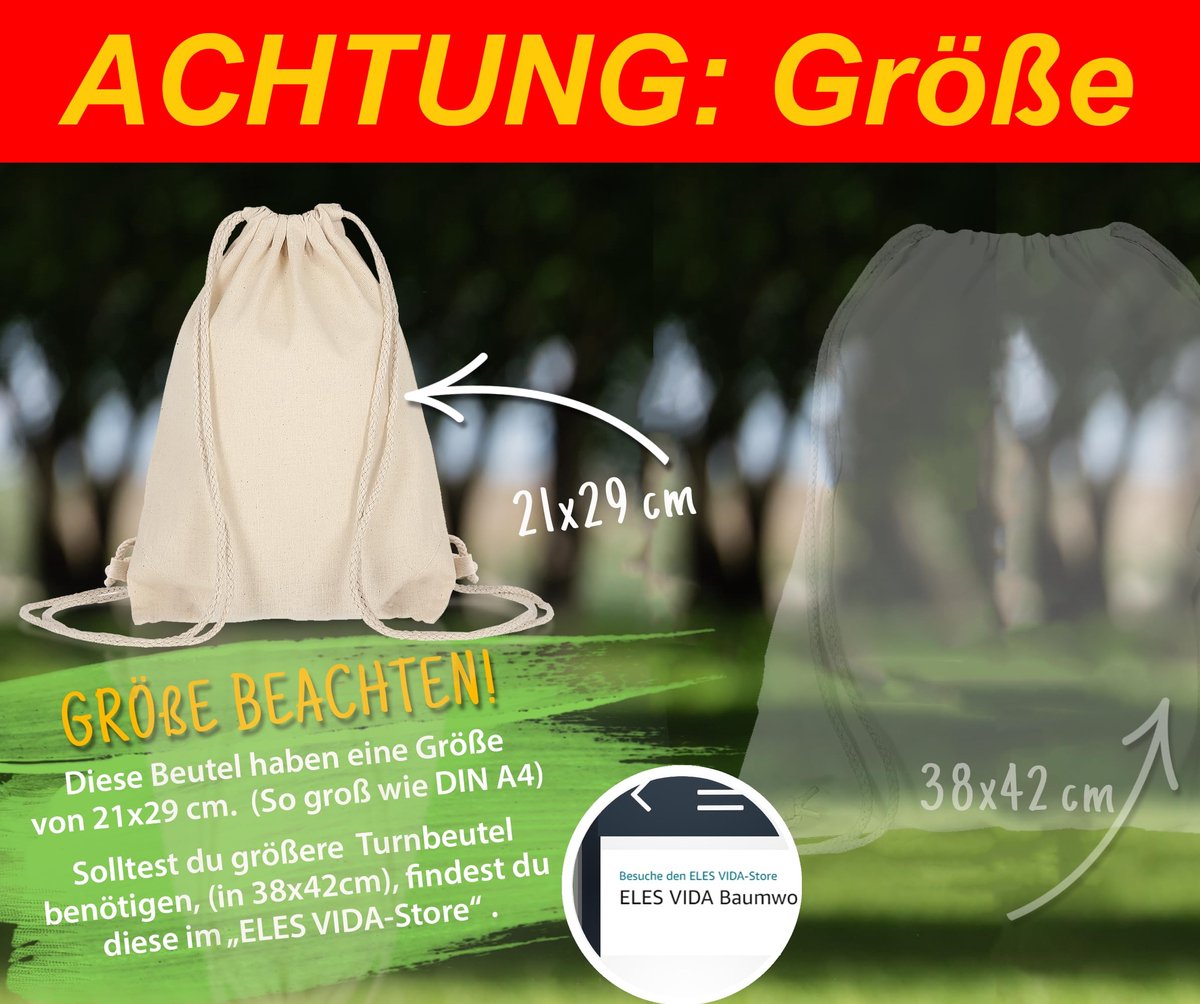 ELES VIDA Katoenen Gymtas, 21 x 29 cm, Sporttas, Rugzak, Stoffen Tas, Katoenen Jute Oeko-Tex®-getest, Tas Voor Dames - ShopVlot