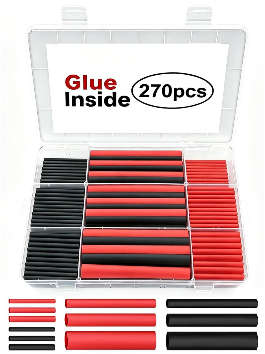 Heat Shrink Tubing Set 3:1 with Adhesive 270 Pieces Waterproof Black and Red Diameter 0.3-1 cm for Electrical - ShopVlot