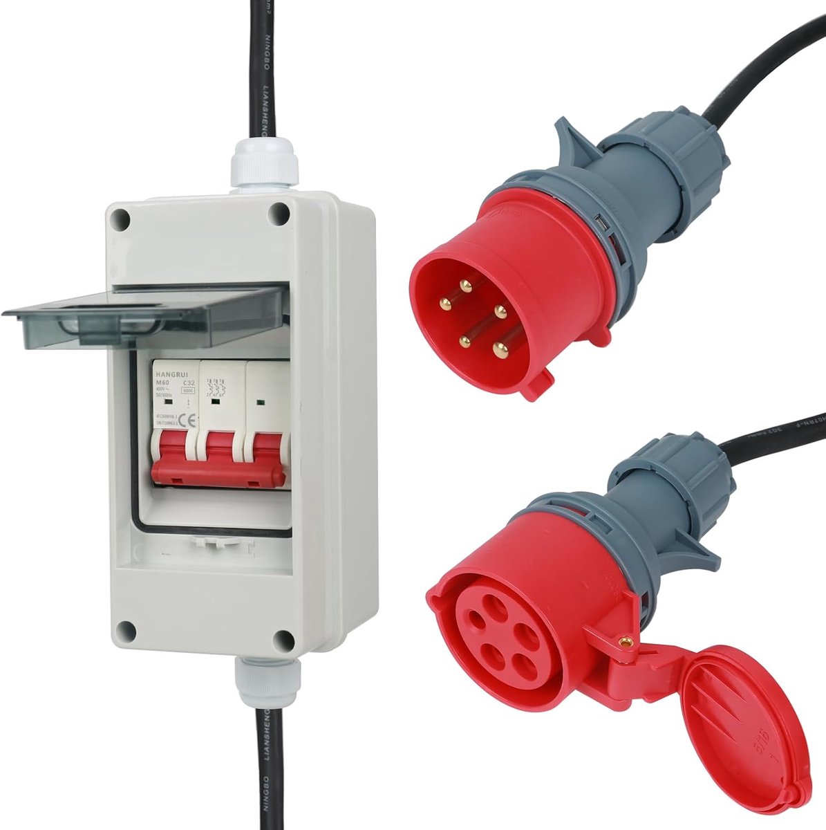 CEE Adapter 63A to 32A, 400V 63A to 32A with Fuse 32A, Coupling High Power, 5G4/5G6 5P CEE Power Adapter Plug and - ShopVlot
