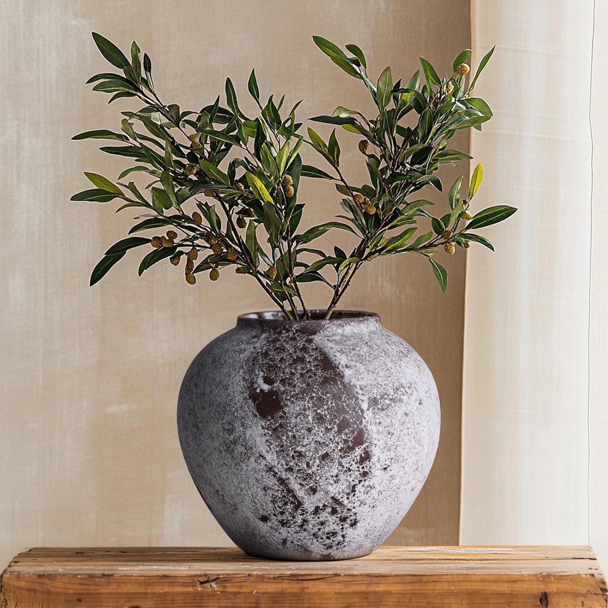Rustic Blue Ceramic Vase, Blue Vases for Home Decoration, Large Round Terracotta Vases for Farmhouse, Home Decoration - ShopVlot