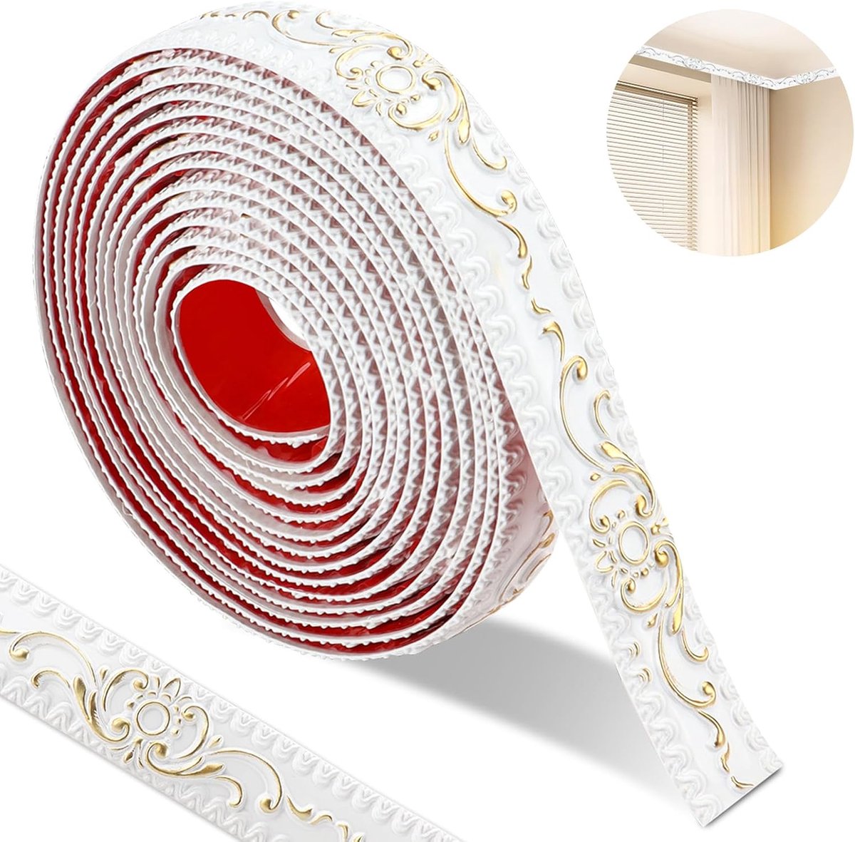 300 x 3.5 cm Self-Adhesive Wallpaper Borders, 3D Vintage Pattern Ceiling Moulding, Flexible Moulding Waterproof, Peel - ShopVlot