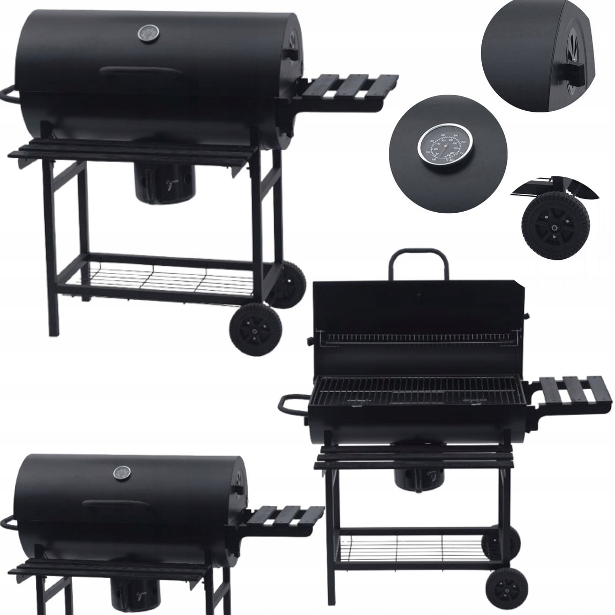 Grote Koolgrill Grand met Deksel, Zij- en Bodemplanken, Zwart