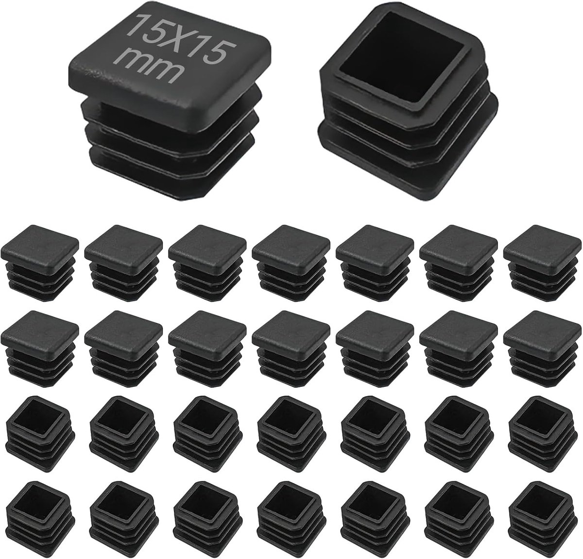 30 Pcs Square End Caps, Slat Stops, 15 x 15 mm, Black Plastic Pipe Stops for Aluminium Profile, Square Tube, for - ShopVlot