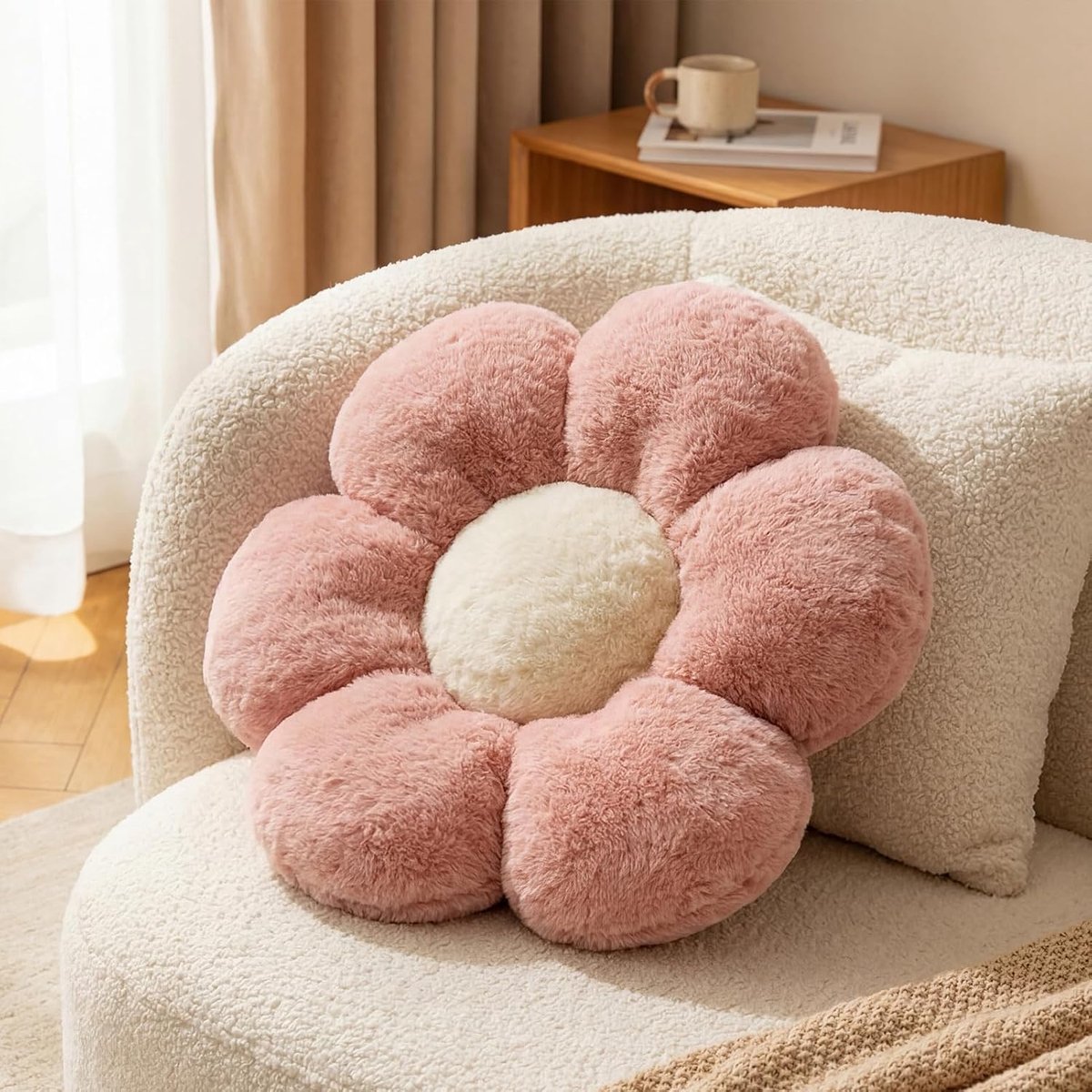 Pink Plush Flower Throw Pillow Soft Thick Floor Seat Cushions Aesthetic Cushion for Sofa Couch Chair Floor - ShopVlot