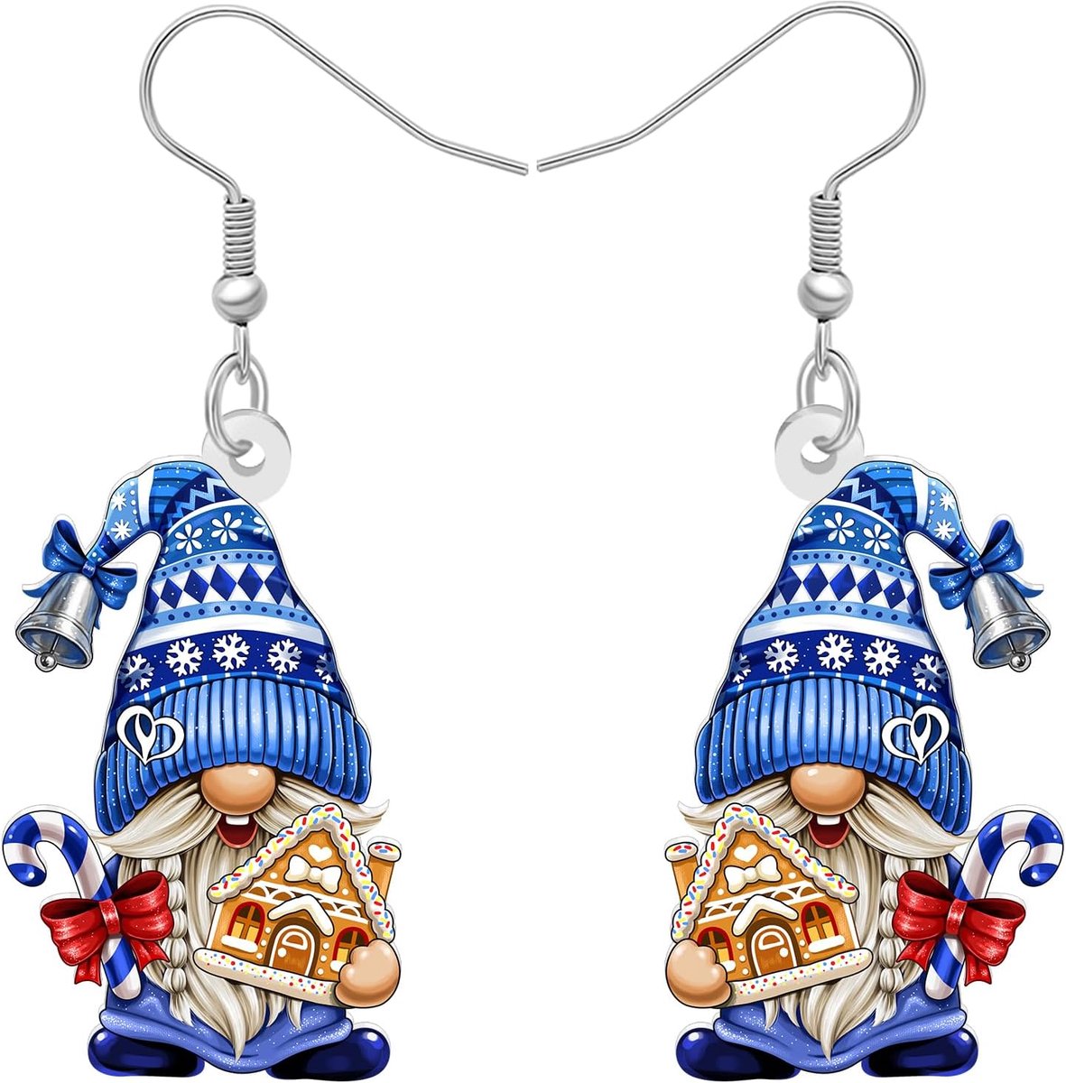 DOWAY Blauwe winterkabouteroorbellen voor vrouwen, bungelen, acryl kerstoorbellen, vakantie-sieraden, kerstkabouters - ShopVlot