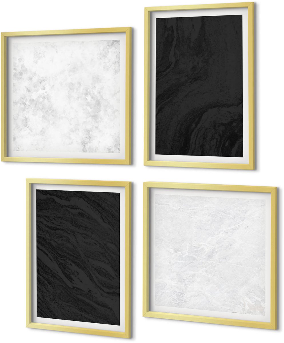 Coloray 4-Delige Schilderij Set - Donker en licht marmer: elegante texturen in een glamoureuze stijl. - 40 x 40 cm en 40 x 60 cm - Wanddecoratie - Muurdecoratie - Moderne Interieurdecoratie - Interieur Decoratie