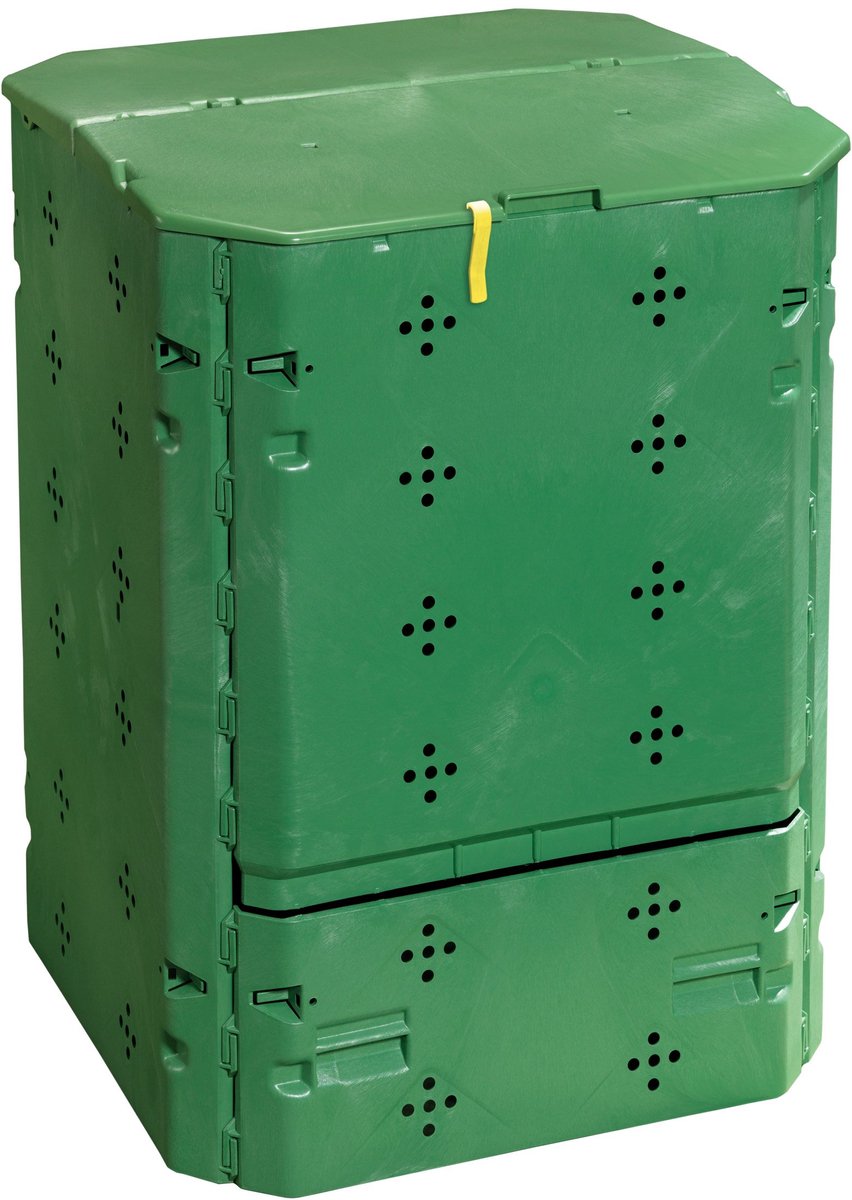 Famanu – Compostbak voor tuin- en keukenafval, netto-inhoud 600 liter, met vulklep en windbeveiliging, UV- en weerbestendig