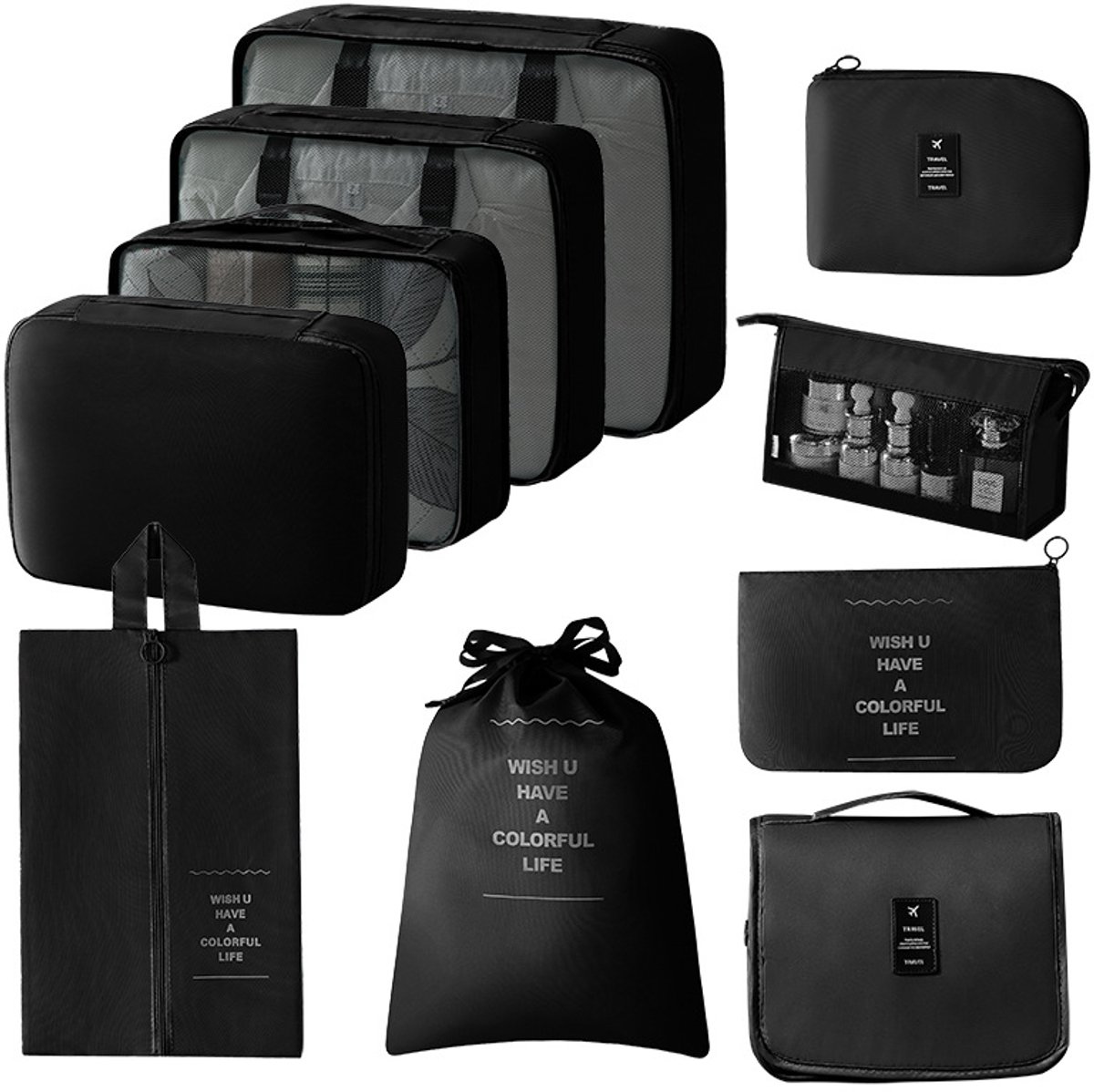 Reisorganizers (Packing Cubes) – (10-delige set) – Ademend & ruimtebesparend – Opvouwbare organizers – Lichtgewicht-draagbare bagageset voor kleding-schoenen-cosmetica en toiletartikelen