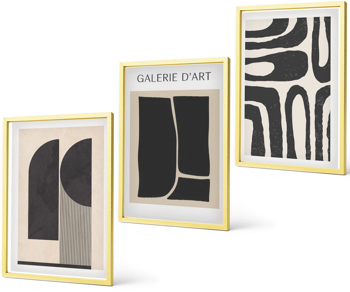 Coloray 3-Delige Schilderij Set - Abstracte Vormen Minimalistische Posters - 40 x 40 cm En 40 x 60 cm - Wanddecoratie - Moderne Interieurdecoratie - Stijlvolle Muurdecoratie