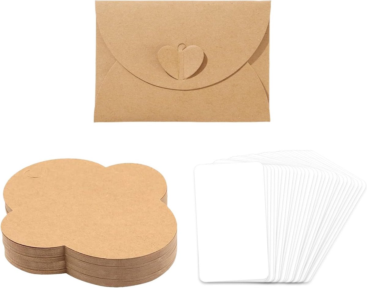 30 Enveloppen, 30 Kaarten, Harde Papieren Enveloppen, Liefde-Vormige Gespen, Handgemaakte Cadeaubonnen - ShopVlot