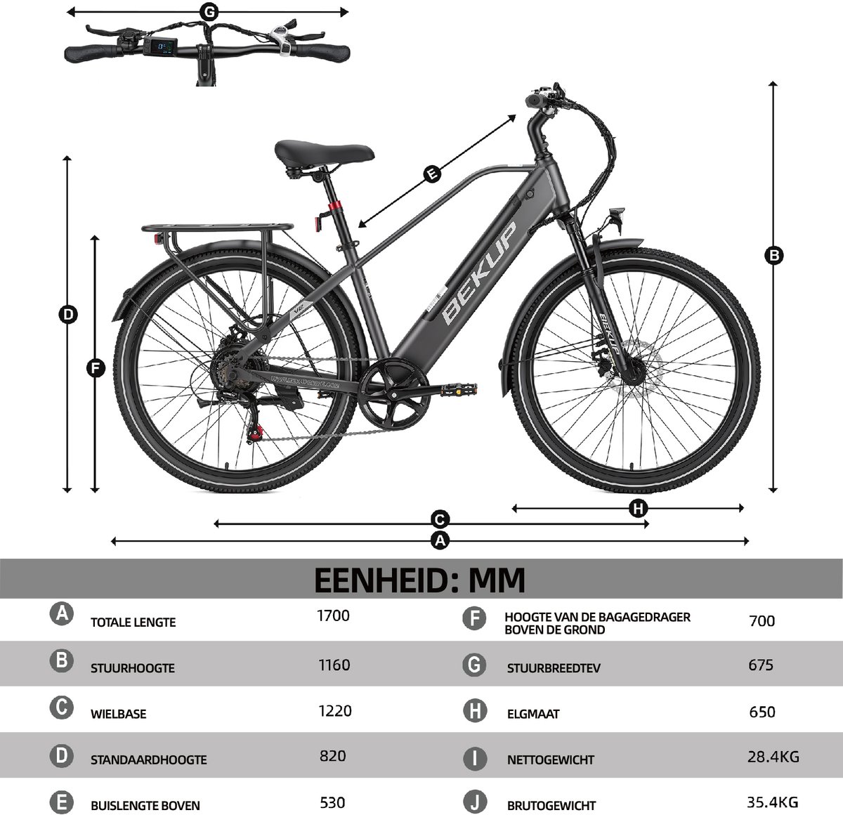 Bekup V2 Elektrische Fiets - 26" Banden - 250W Motor - 25km/h Maximale Snelheid - 36V14.5AH Accu -Actieradius Tot 75 Km - Shimano 7 Versnellingen - Mechanische Schijfremmen - Grijs thumbnail 3