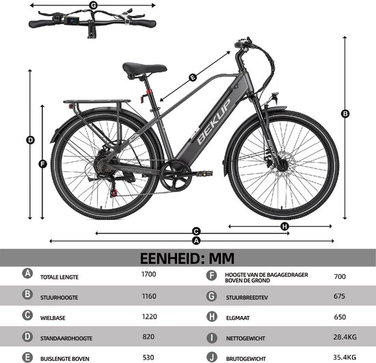 Bekup V2 Elektrische Fiets - 26" Banden - 250W Motor - 25km/h Maximale Snelheid - 36V14.5AH Accu -Actieradius Tot 75 Km - Shimano 7 Versnellingen - Mechanische Schijfremmen - Grijs — afbeelding 3
