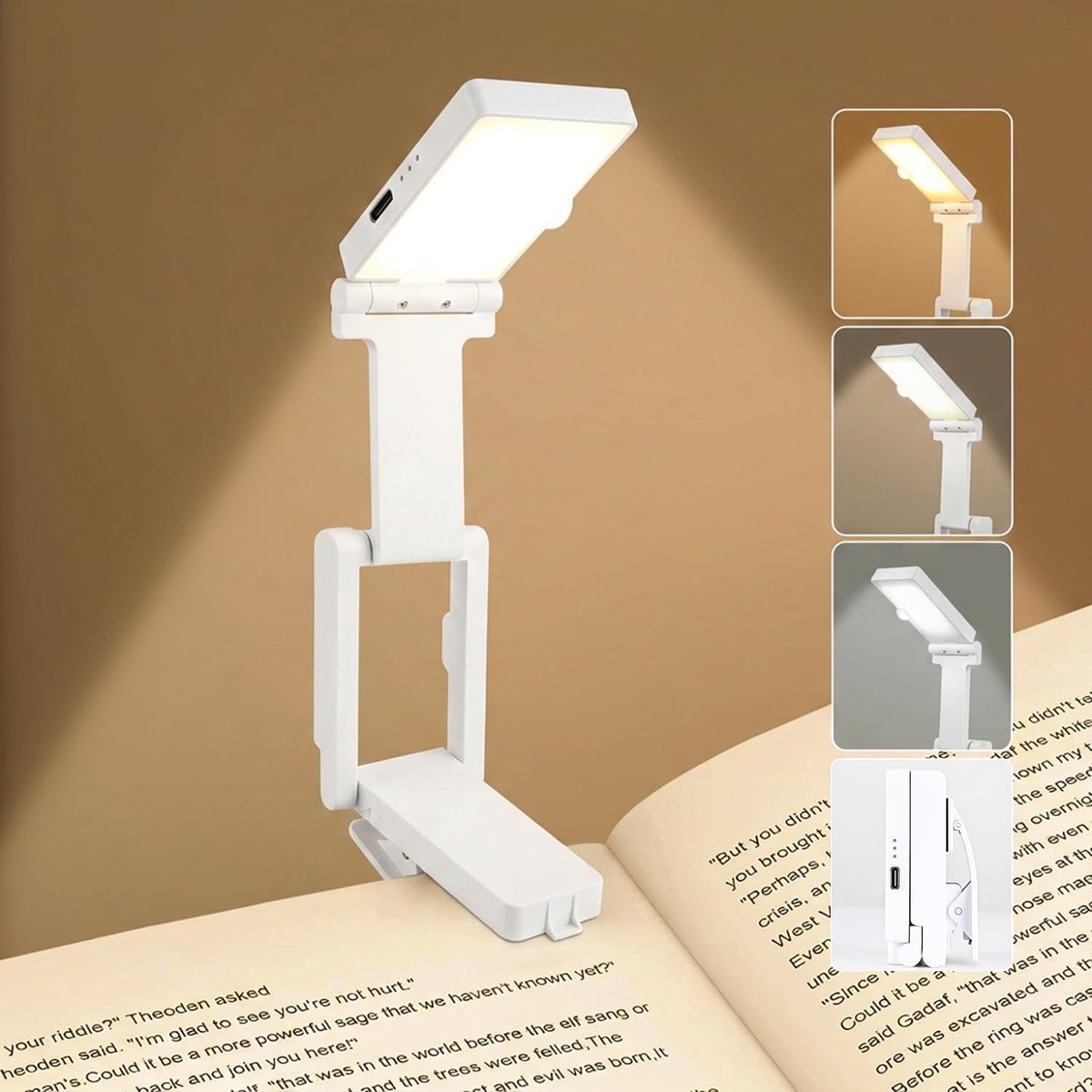 KZQ Leeslamp - Oplaadbare leeslamp - Opvouwbare bureaulamp - Clip-on leeslamp - 3 kleuren - Traploos dimmen - 180° opvouwbaar - Wit
