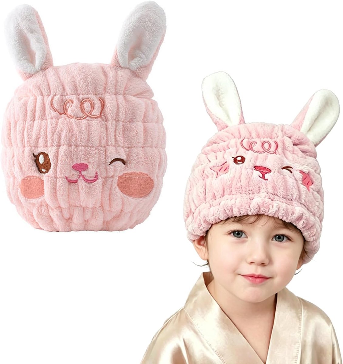 Microfiber Hair Towel Wrap Kids Quick Dry Turban with Rabbit Ears, Super Absorbent and Lint Free, Soft Towel for Girls - ShopVlot