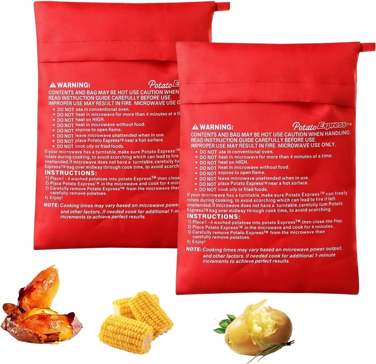 2 stuks aardappelzakken voor magnetron, aardappelen, herbruikbaar, magnetron-kookzak voor aardappelen, wasbaar en - ShopVlot
