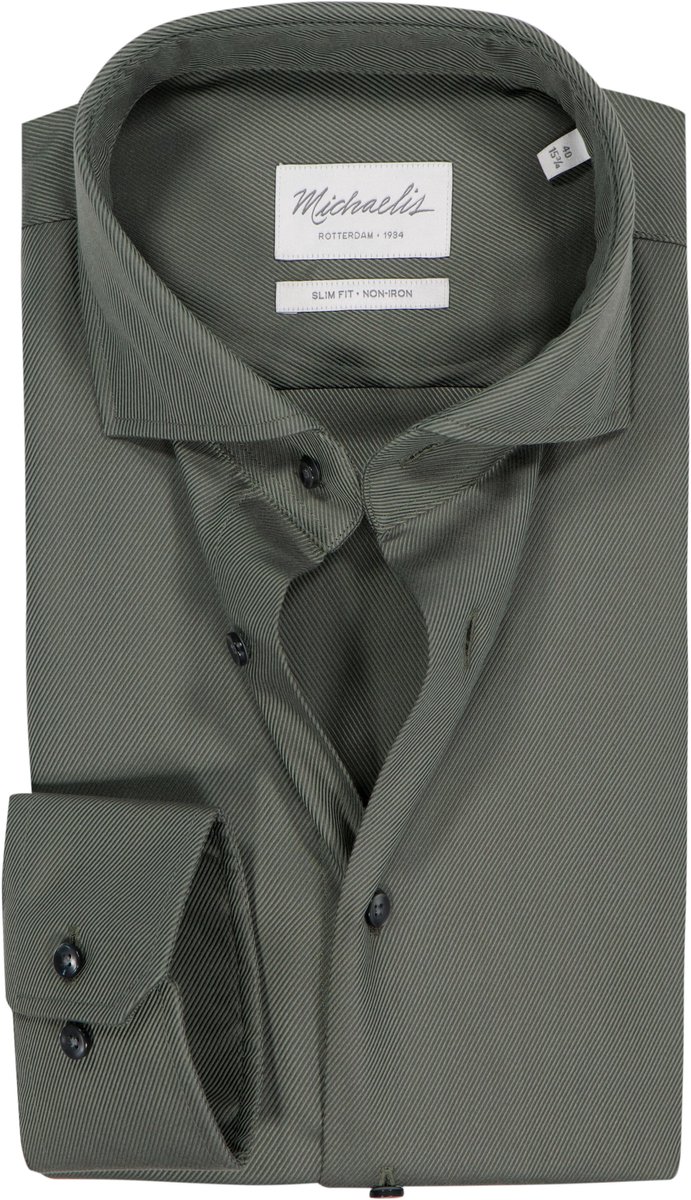 Michaelis slim fit heren overhemd - twill - groen - Strijkvrij - Boordmaat: 43 (EU maat: XL)
