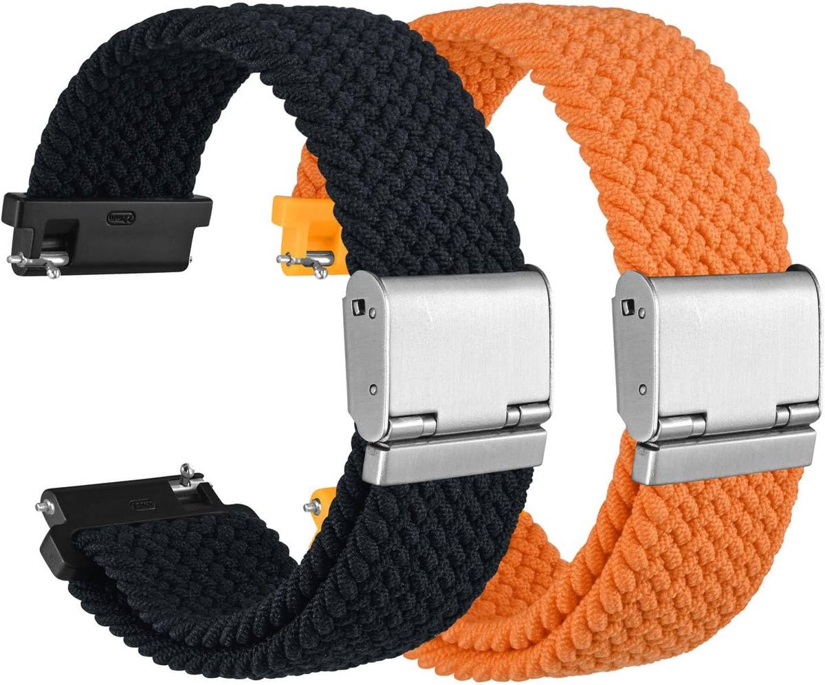 WOCCI 22mm Woven Nylon Watch Band for Men and Women, Quick Release Closure, 2 Pieces Replacement Bands (Black+Orange) - ShopVlot