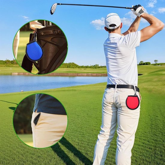 SnelShoppen - 3 Pack Golfbal Reiniger Tas, Draagbare Golfbal Zak met Carabiners in Rood, Blauw en Zwart, Golfbal Droog Reinigingszak voor Mannen en Vr van Snelshoppen — afbeelding 4