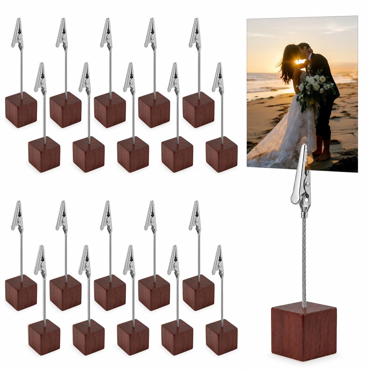 20 stuks fotohouders hout met klemmen (bruin) - ShopVlot