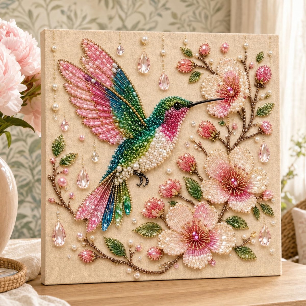 Casalora® Vogel Parel Diamond Painting – DIY 3D Parel Kunstwerk – Decoratie op Canvas met Frame – Creatieve Hobby voor Volwassenen – Vogel Wanddecoratie – 20 × 20 cm