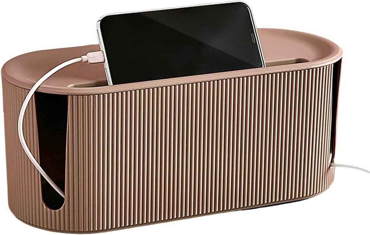 Kabelorganizer Doos met Sleuf - Grote Opbergbox voor TV Computer en Router - Kabelmanagement met Stopcontact - Geschikt voor Kantoor en Thuis - Melkthee Kleur