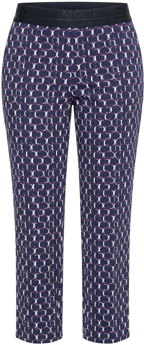 Ulla Popken - Dames - Jersey broek Sienna met print smalle pijpen - Donkerpruim - Maat 46+