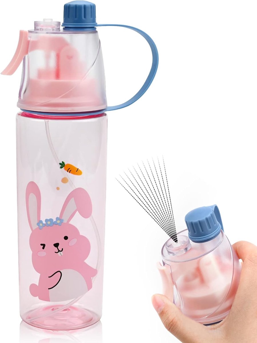 SnelShoppen - 600ml Spray Waterfles voor Kinderen, Levensbestendig Mist Drinkfles met Gradient Ontwerp, Draagbare Herbruikbare Sport Drinkfles voor Fi