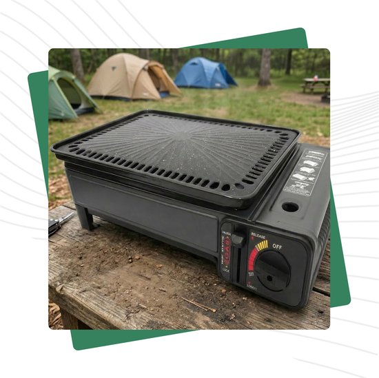 Gasbarbecue voor camping - draagbaar 2-in-1 - gascartouche/gasfles - met grillplaat en koffer — afbeelding 3