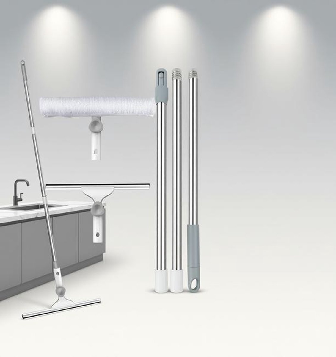 Raamreiniger waterschuiver met siliconen trekker en microvezelscrubber – Raamreinigingsset voor thuis, badkamer, auto en zonnepanelen