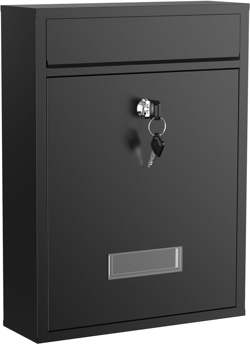 Famanu – Wandbrievenbus in zwart met poedercoating, stevige postbox voor brieven en post