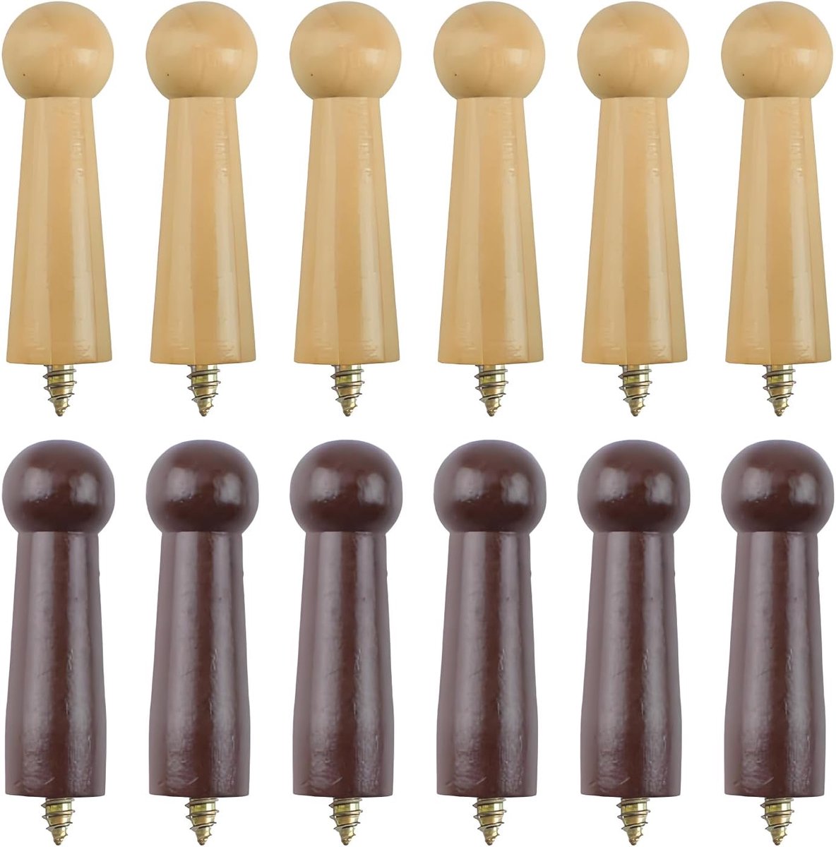 12 stuks houten garderobehaken, kledinghaken met schroef, decoratieve wandhaken, hout, vintage hoedhaken voor wandjas - ShopVlot