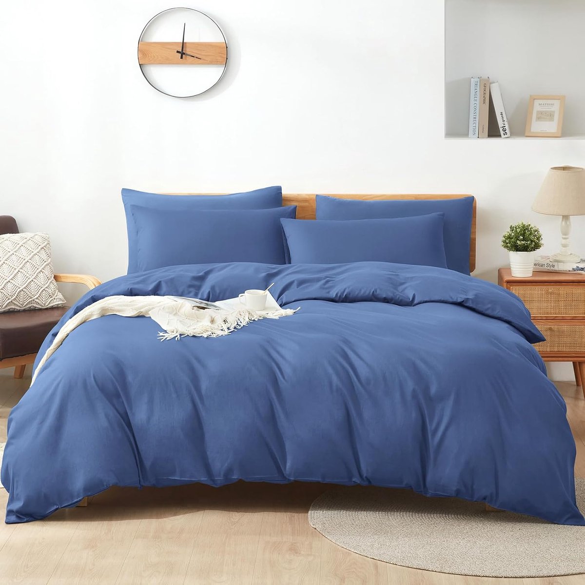Sufdari Bed Linen, 155 x 220 cm, 100% Cotton Breathable Bedding Sets, Bedding with Zip, 1 Pillowcase 80 x 80 cm, Blue - ShopVlot