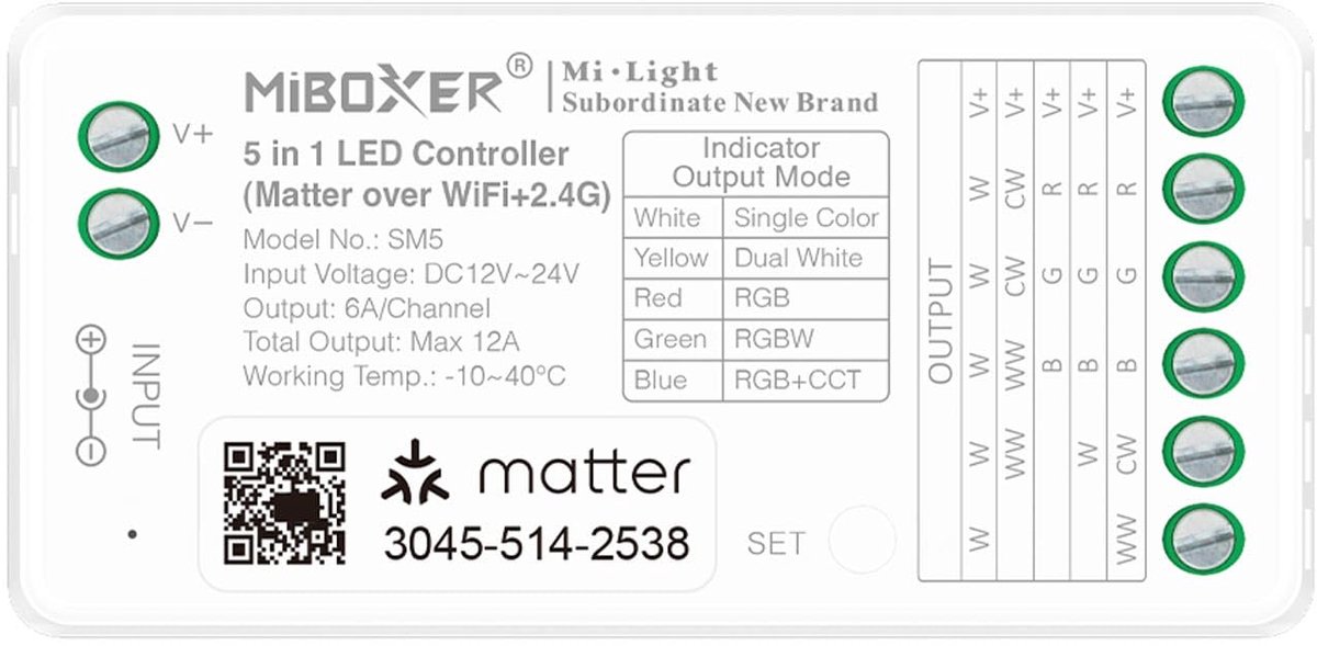 LIGHTEU, Miboxer Matter Over WiFi + 2.4GHz DC12-24V 5-in-1 RGBCCT LED Controller Certified Mat Supports App Remote - ShopVlot