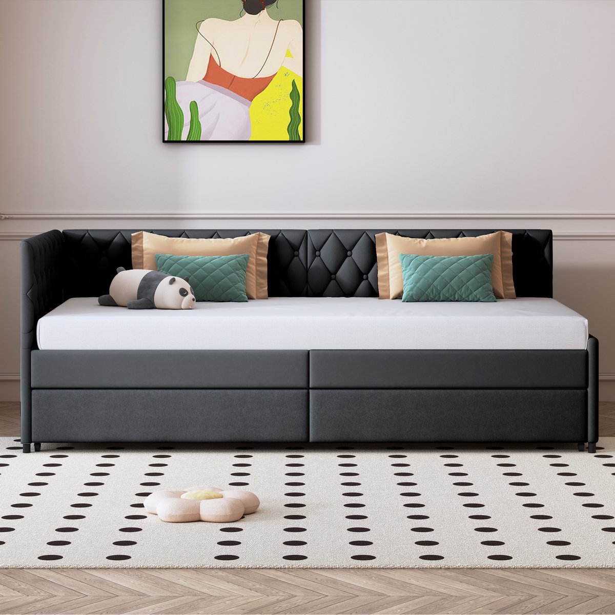 Slaapbank 90x200 cm, uitschuifbare slaapbank voor woonkamer, 2-in-1 converteerbare bank, ruimtebesparend bed, fluwelen bekleding, grijs, zonder matras