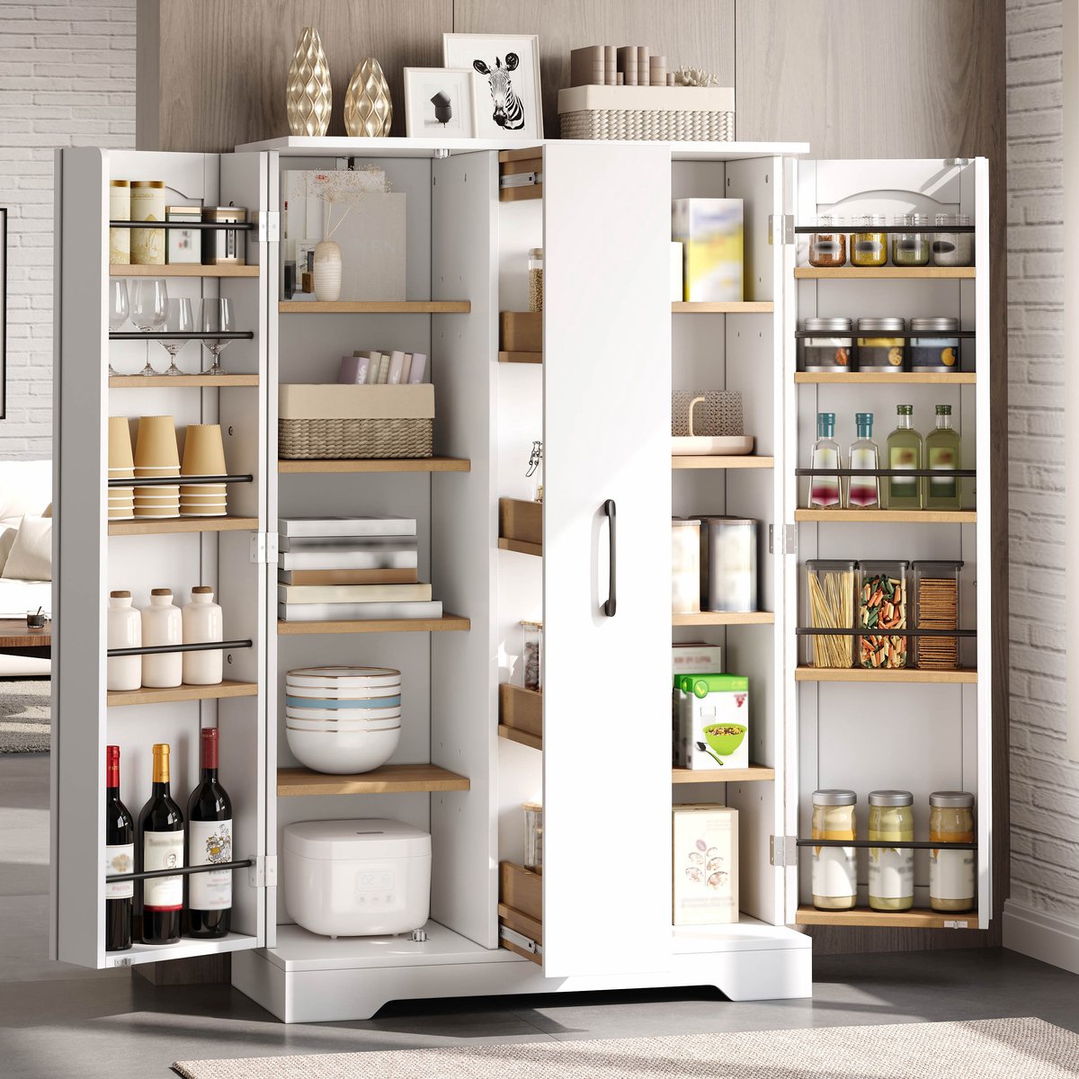 Clruro Keukenkast - 120 x 78 x 35 cm - Uittrekbaar Kruidenrek - Verstelbare Planken - MDF - Wit