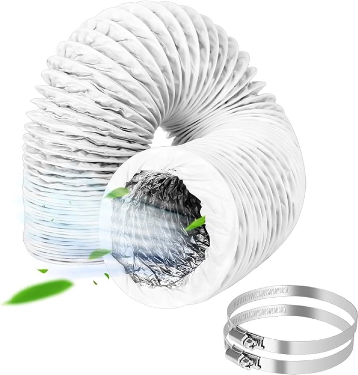 Flexibele afvoerslang 100 mm, 3 meter - Luchtafvoerslang voor airco, afzuigkap en wasdroger - met 2 slangklemmen
