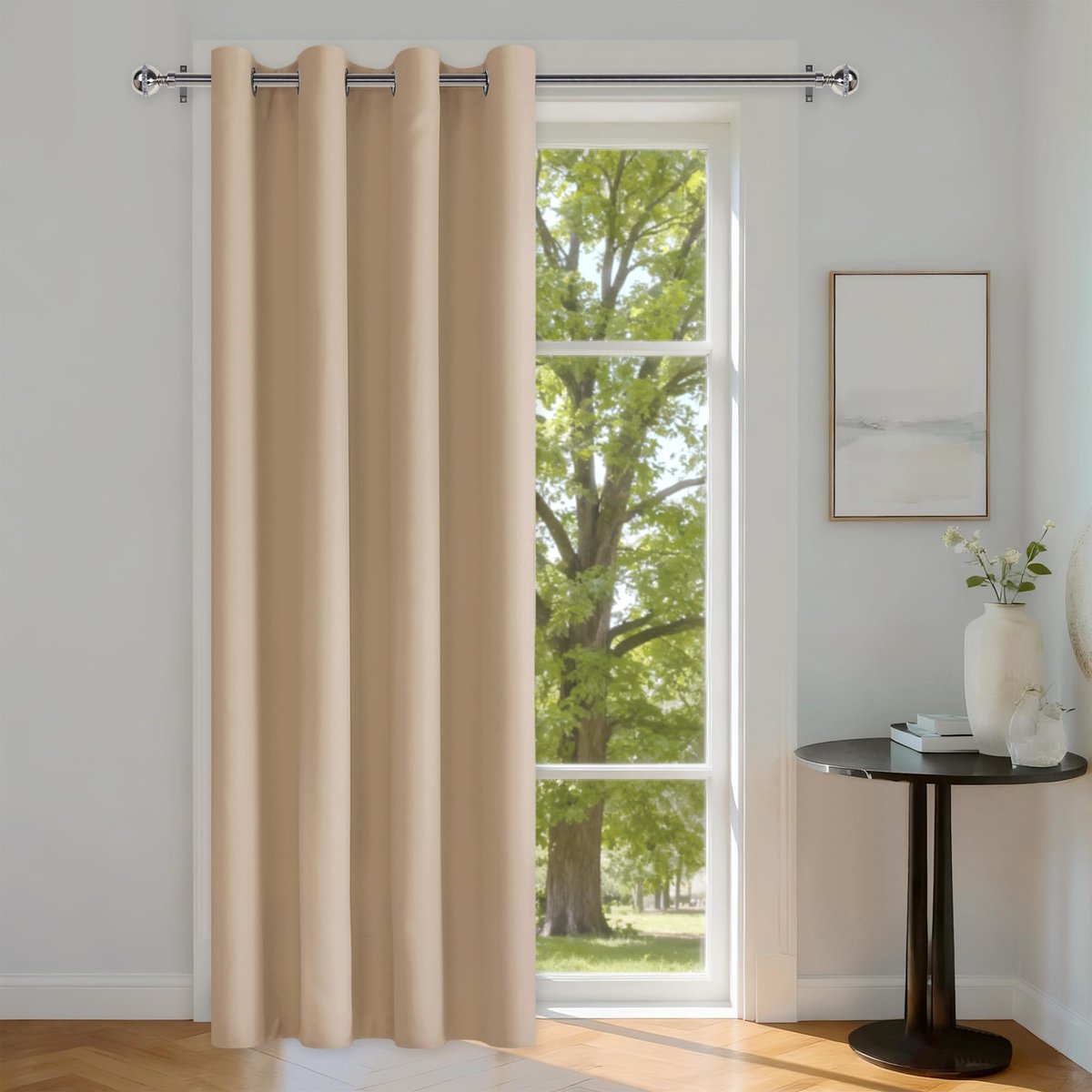 Famanu – Thermogordijn voor hittebescherming, ondoorzichtig deurgordijn, 1 stuk, 210 x 132 cm, verduisterend in Biscotti beige