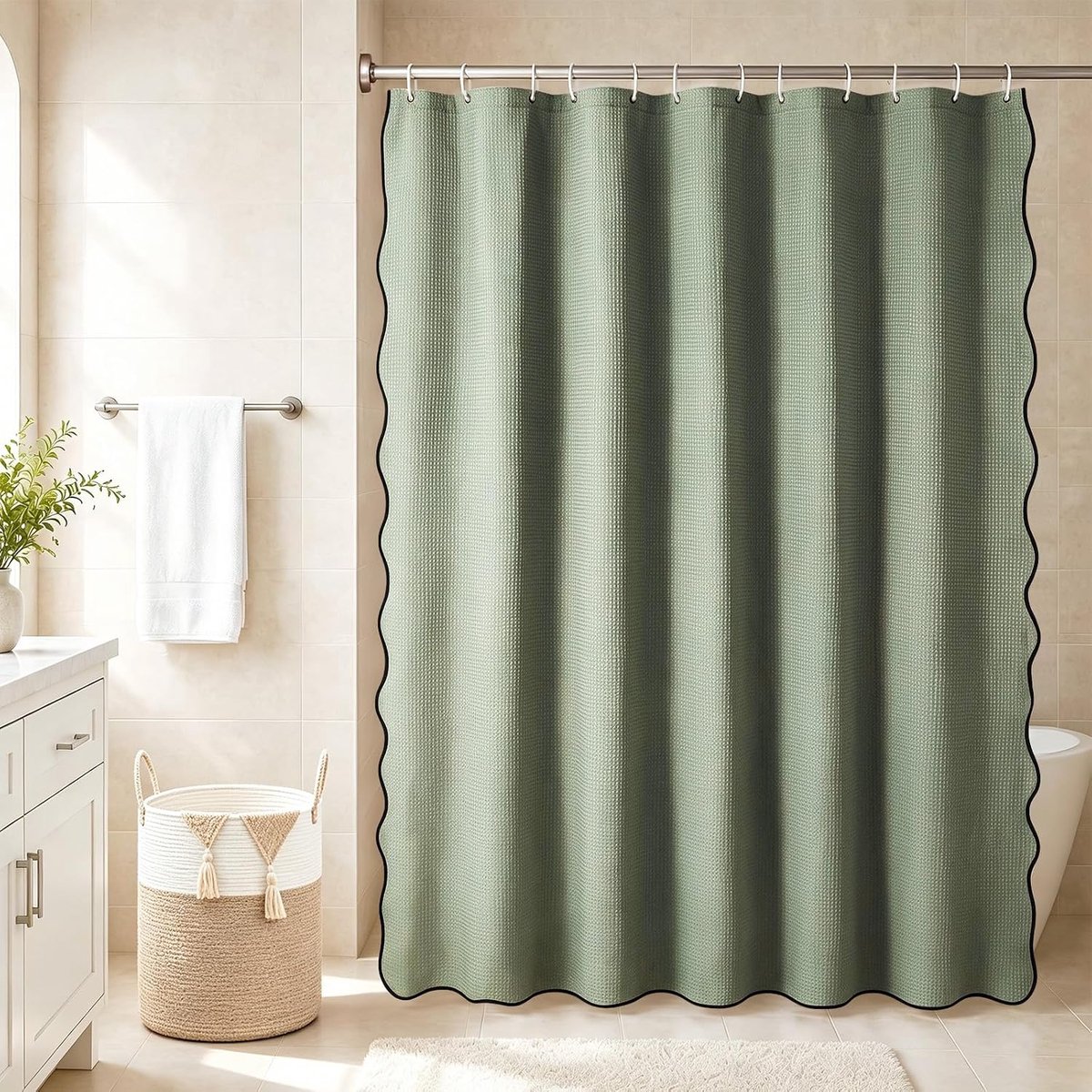 Salie Groen Geschulpte Wafel Douchegordijn 180x180 cm voor - ShopVlot