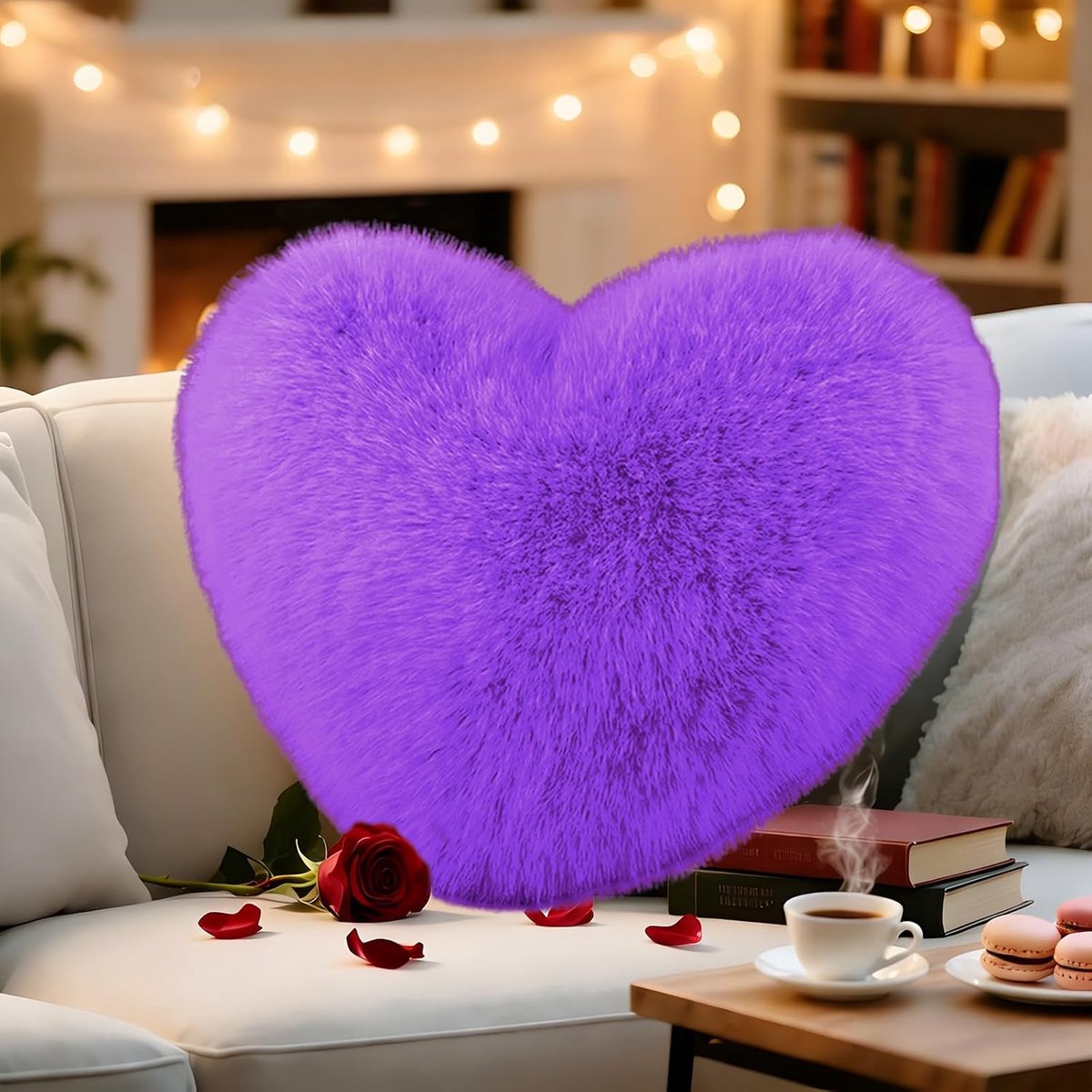 Hartkussen 30 x 40 cm - Fluffy pluche - Zacht en knuffelbaar - Perfect voor de woonkamer - ShopVlot