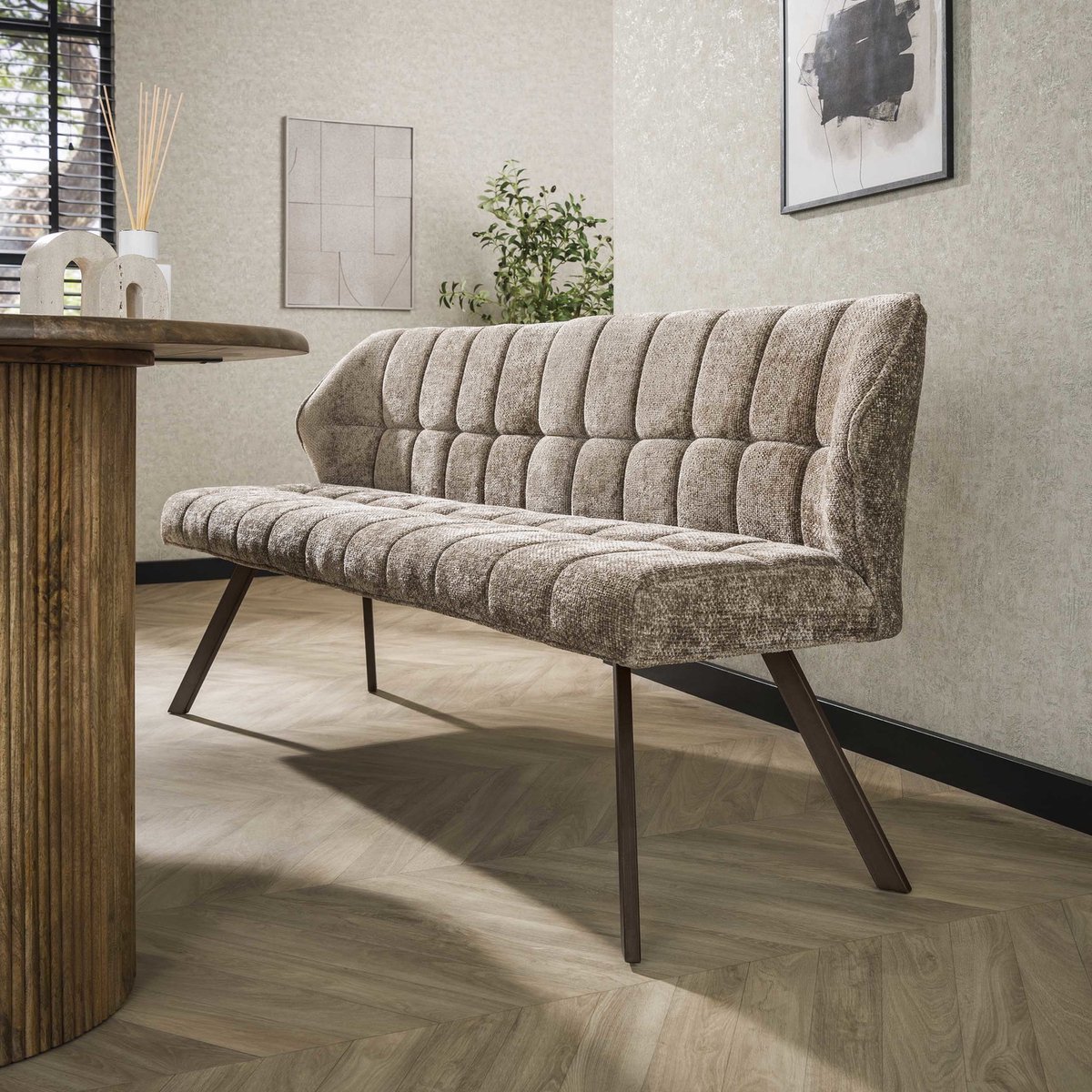 Giga Living Eetkamerbank Raster - Champagne/Bruin - 180x60x80cm