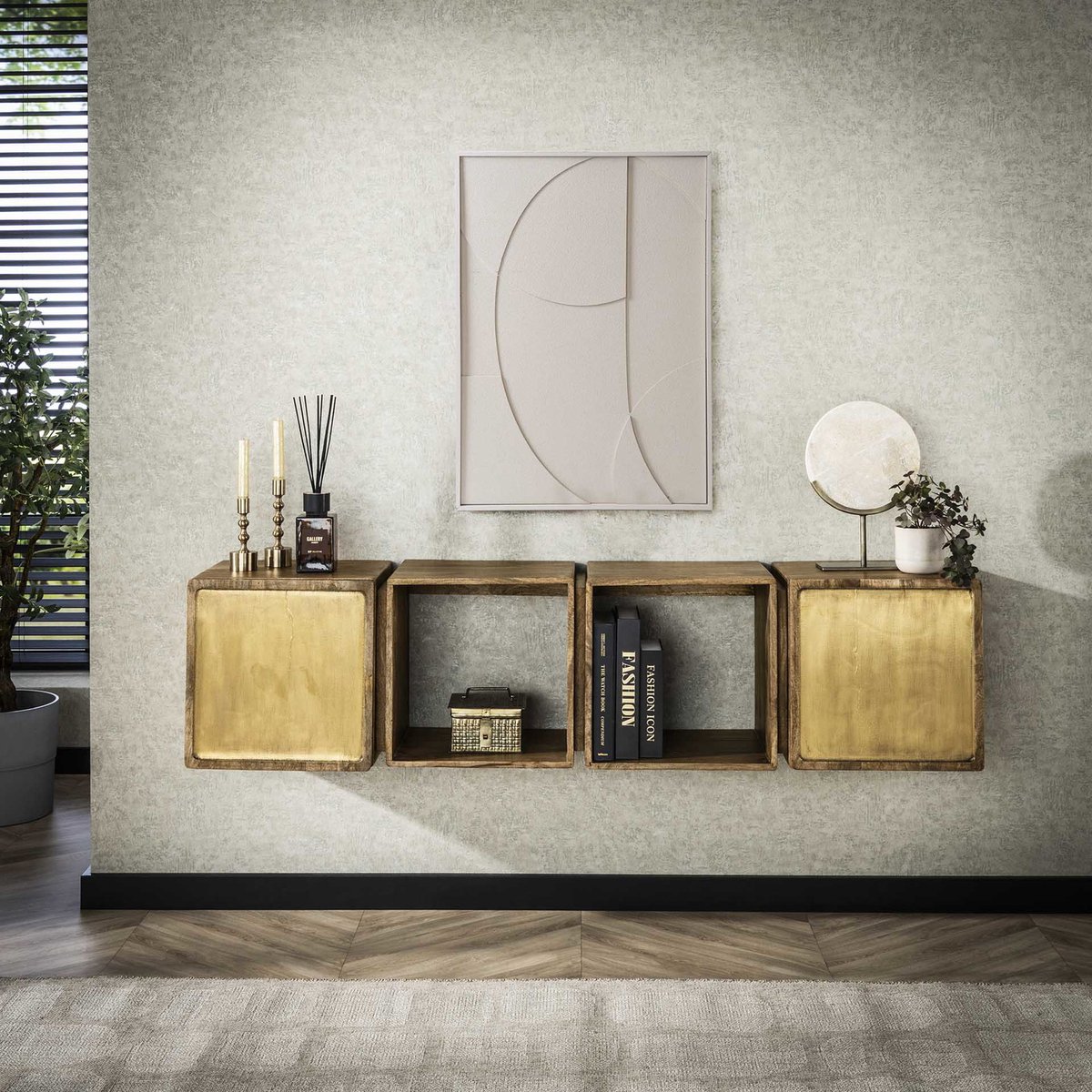 Giga Meubel Dressoir Brass - Naturel Hout - 169x36x41cm