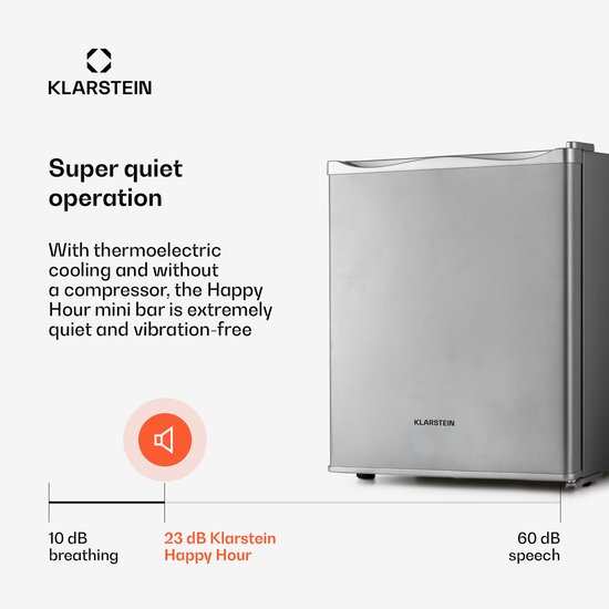 Klarstein Minibar Happy Hour 5-15°C geruisloos 23 dB ledverlichting - Minikoelkast - 23L - voor Hotelkamer voor Partykelder - Stil LED-Binnenverlichting Compact - Mini Fridge - Hotelkoelkast - Kleine Koelkast - Compact Koelkast van Klarstein — afbeelding 3